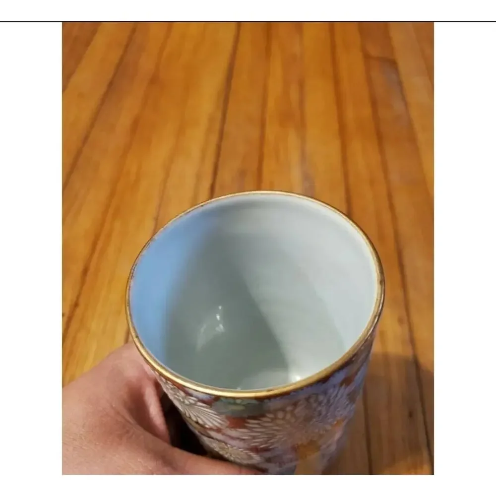 Handpainted Japanese Shoxan Kutani Ware Hanazumi Floral Cup Gold Trim
